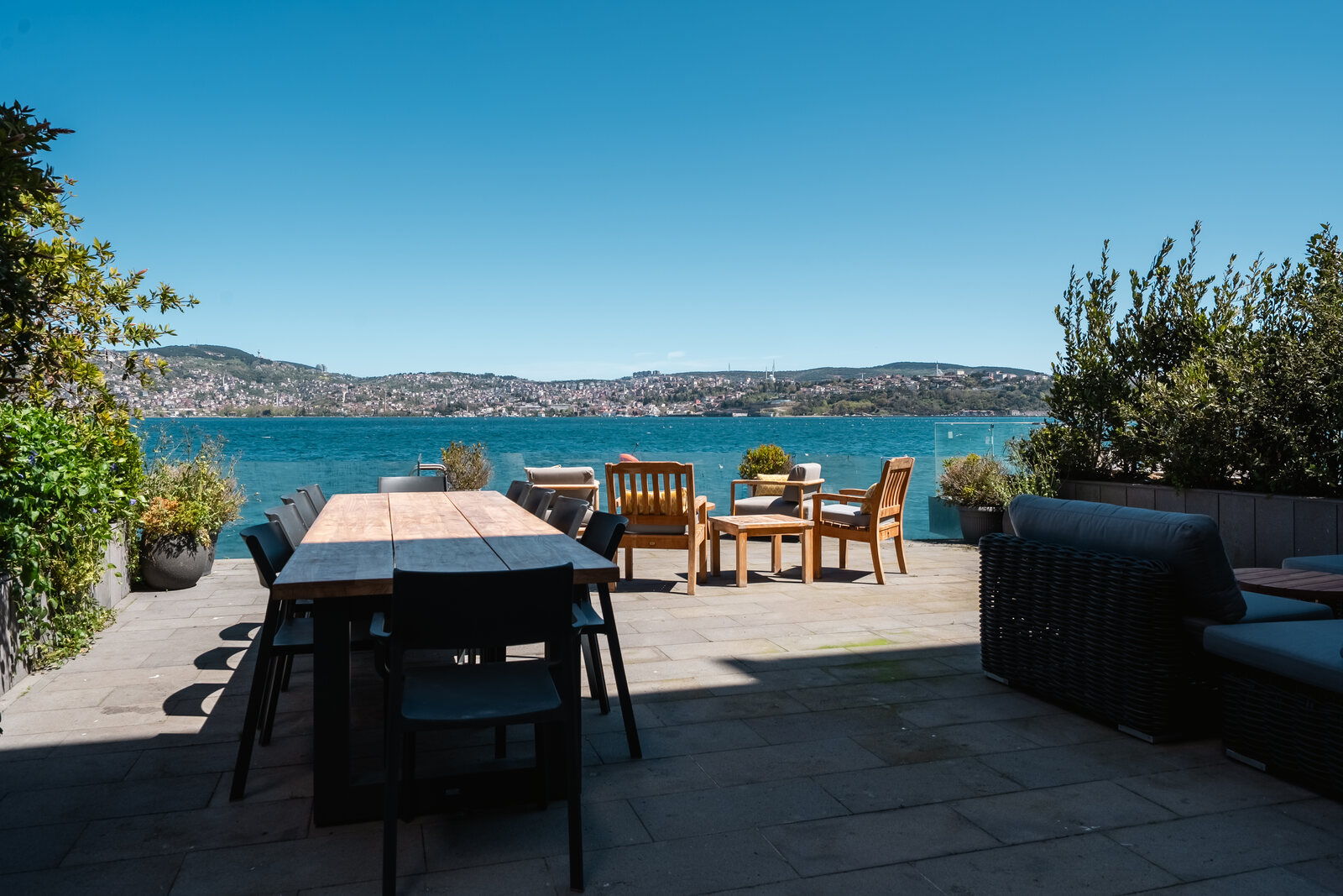 Long dining table on the terrace