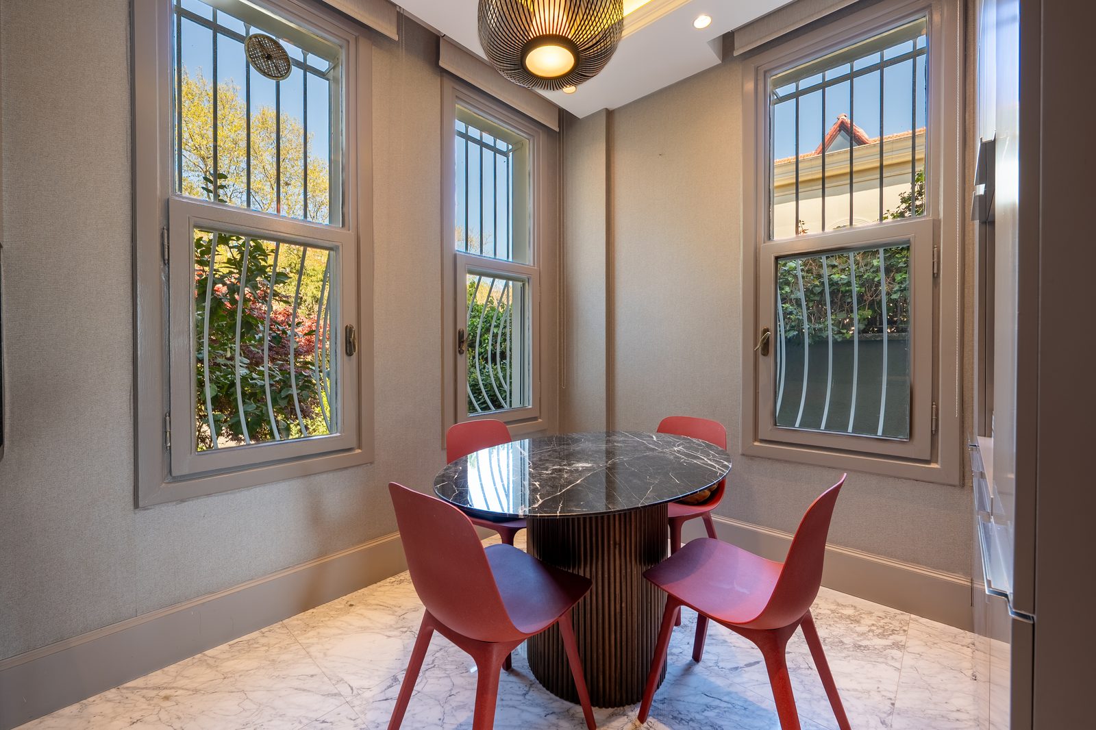 Kitchen and marble dining table with Bosphorus windows