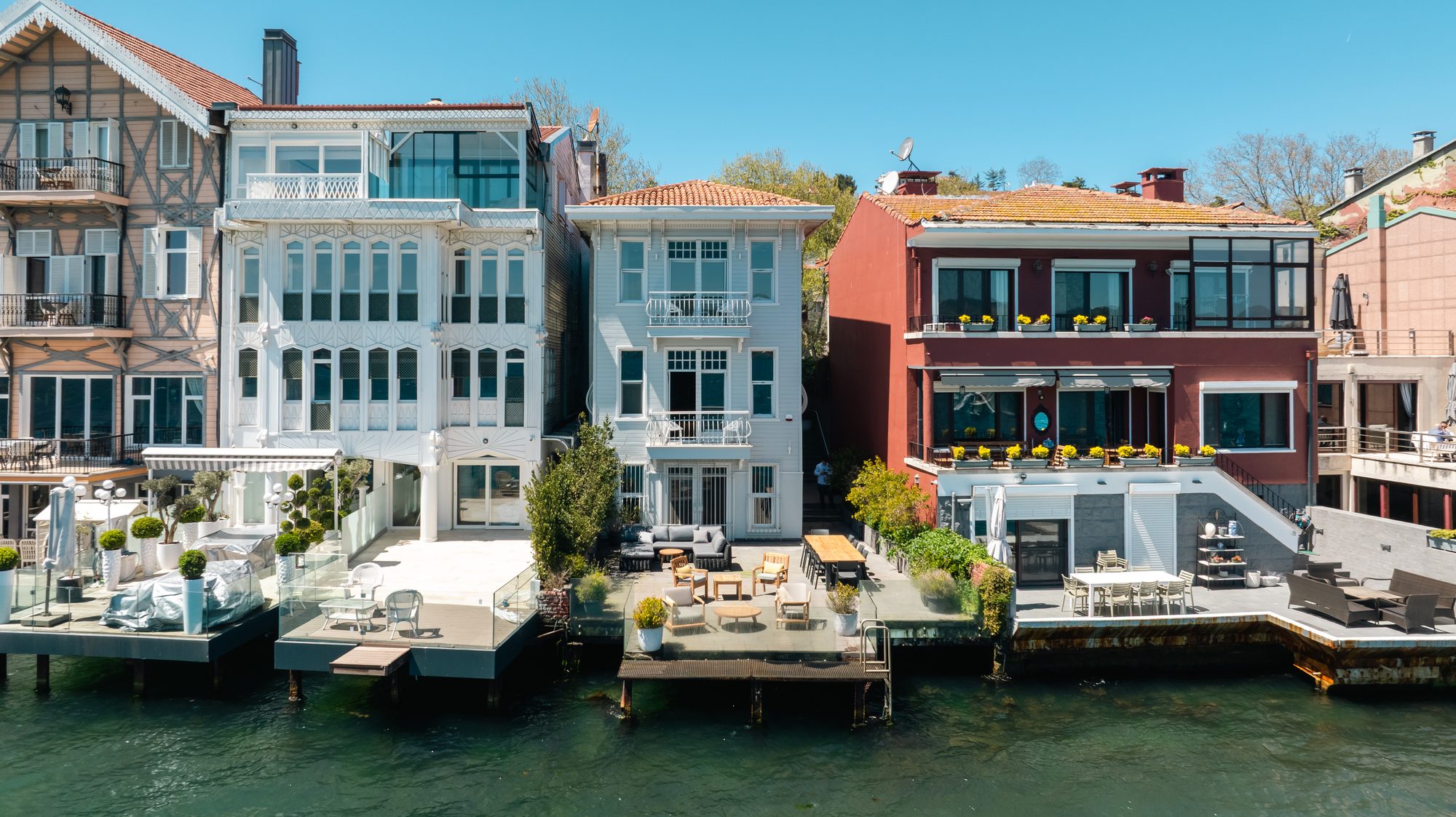 Eva Bosphora seen from the Bosphorus, with its dock and neighbouring yalıs