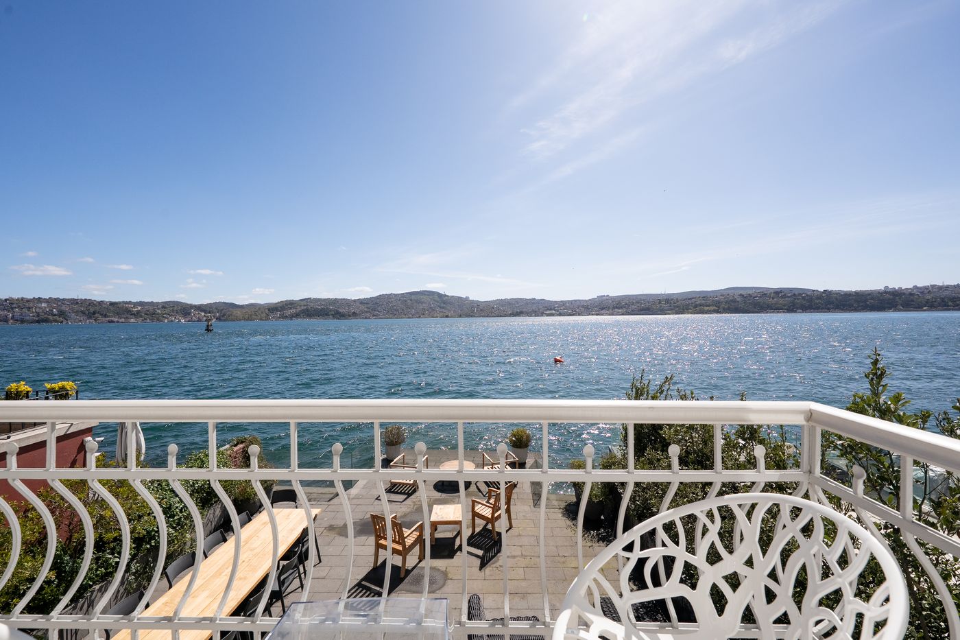 Balcony of Eva Bosphora looking down the Bosphorus